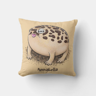 Funny desert rain frog cartoon illustration throw pillow