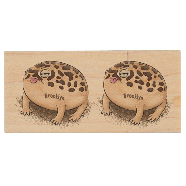 Funny desert rain frog cartoon illustration wood flash drive (Front)