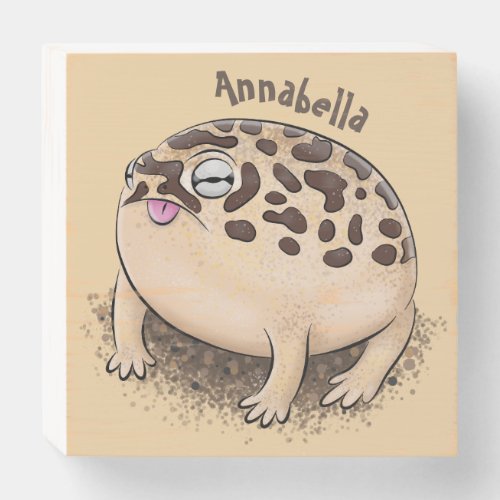 Funny desert rain frog cartoon illustration wooden box sign