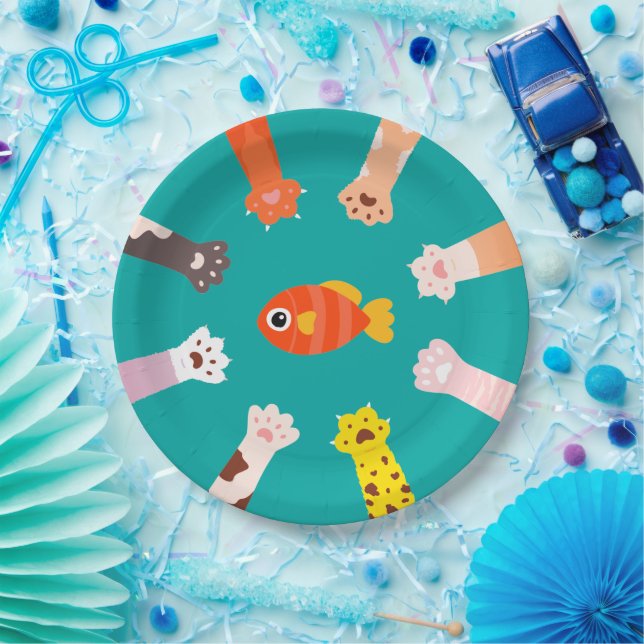 Funny Design Cats Game To Catch Fish Classic Paper Plates (Party)