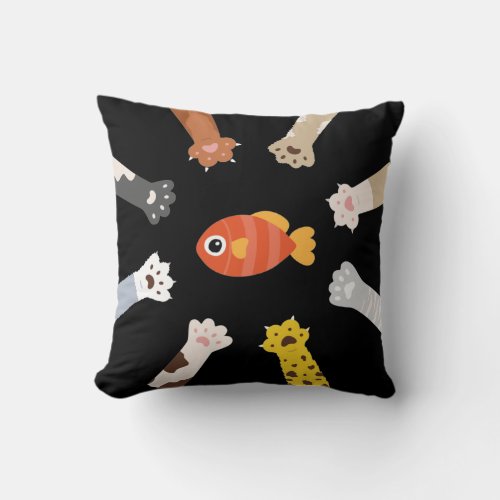 Funny Design Cats Game To Catch Fish Throw Pillow