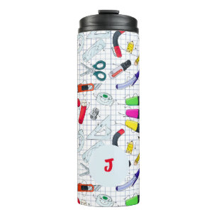 Funny design with school supplies. Custom initial. Thermal Tumbler