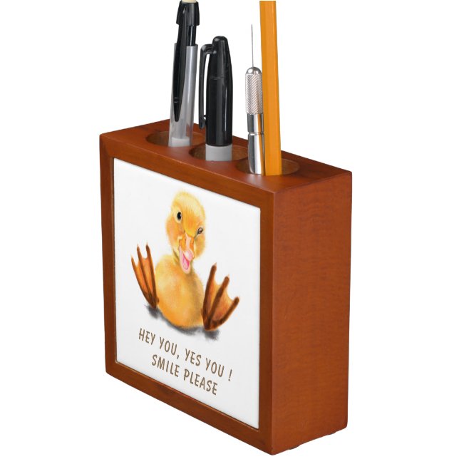 Funny Desk Organizer with Yellow Duck Playful Wink (In Situ)