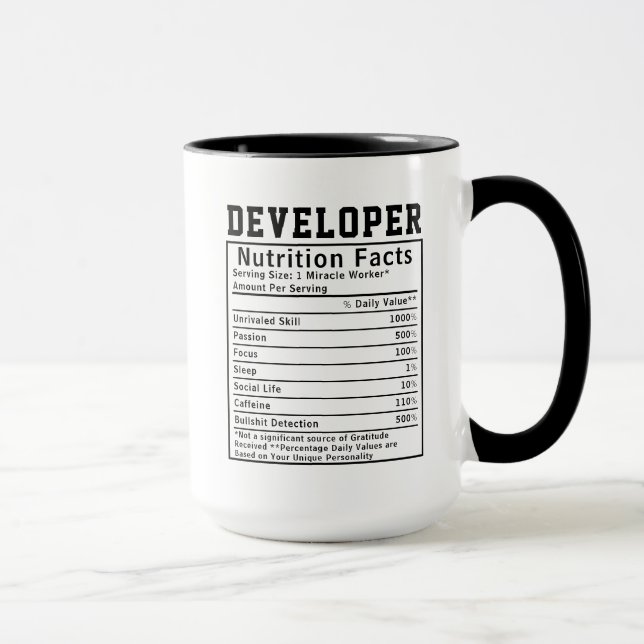 Funny Developer Nutrition Facts coding creativity Mug (Right)