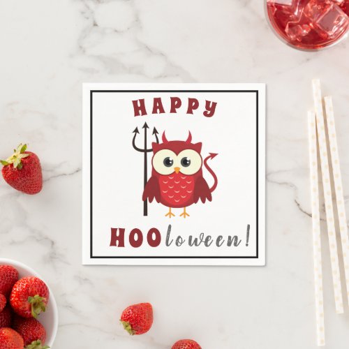 Funny Devil Owl Trick or Treat Halloween Party Napkins
