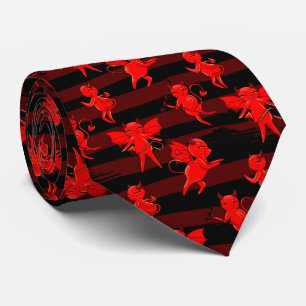 Funny devil tiled pattern neck tie