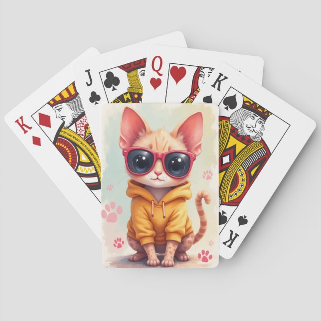 Funny Devon Rex Kawaii Cat Poker Cards (Back)