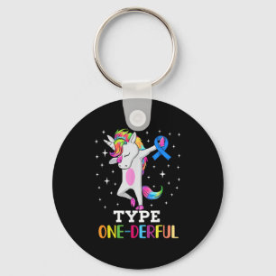 Funny Diabetic Unicorn Type One-derful Type 1 Diab Keychain