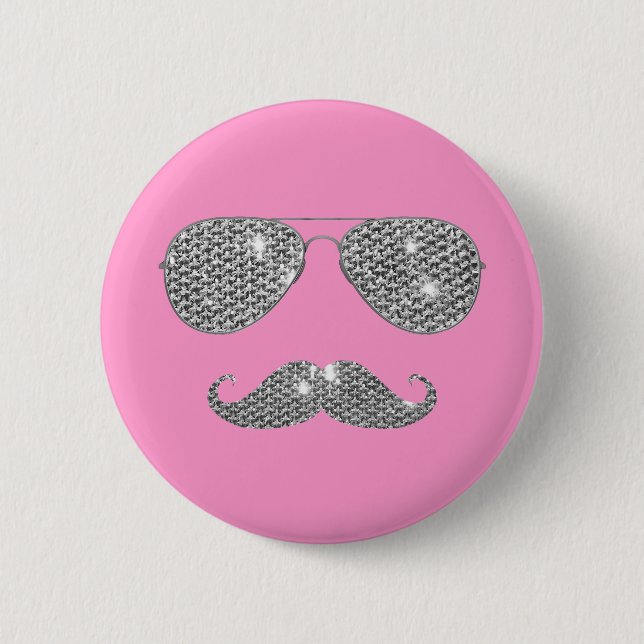 Funny Diamond Mustache With Glasses Button (Front)