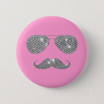 Funny Diamond Mustache With Glasses Button by mustache_designs at Zazzle