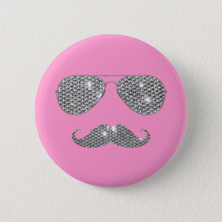Funny Diamond Mustache With Glasses Button