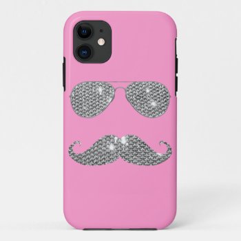 Funny Diamond Mustache With Glasses Iphone 11 Case by mustache_designs at Zazzle