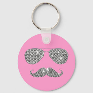 Funny Diamond Mustache With Glasses Keychain
