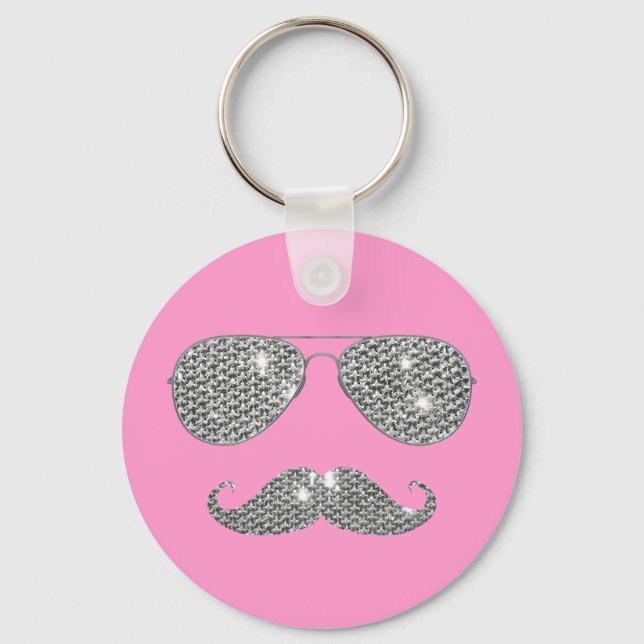 Funny Diamond Mustache With Glasses Keychain (Front)