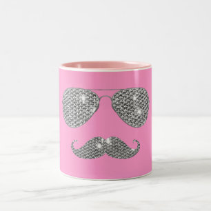 Funny Diamond Mustache With Glasses Two-Tone Coffee Mug