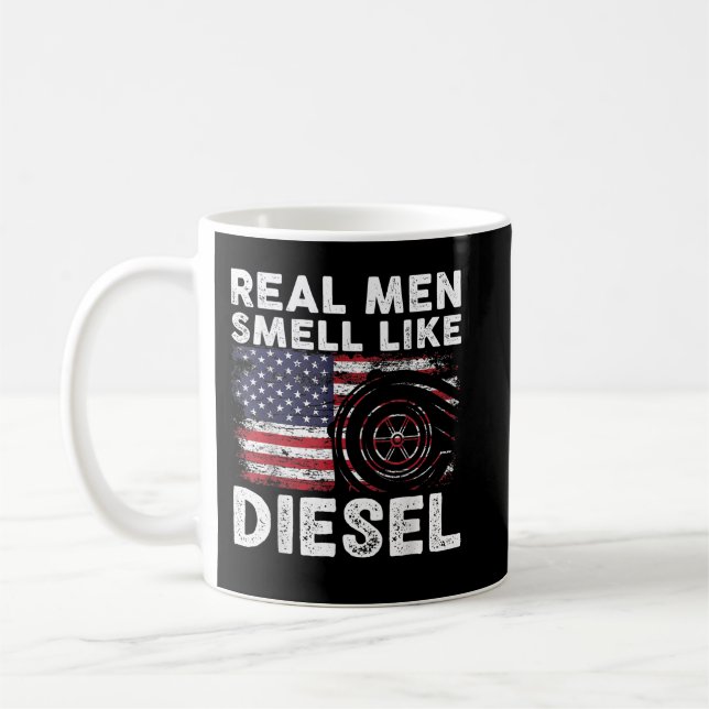 Funny Diesel Mechanic Gift, Real Men Smell Like Di Coffee Mug (Left)