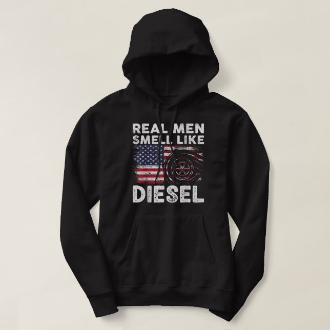 Funny Diesel Mechanic Gift, Real Men Smell Like Di Hoodie (Design Front)