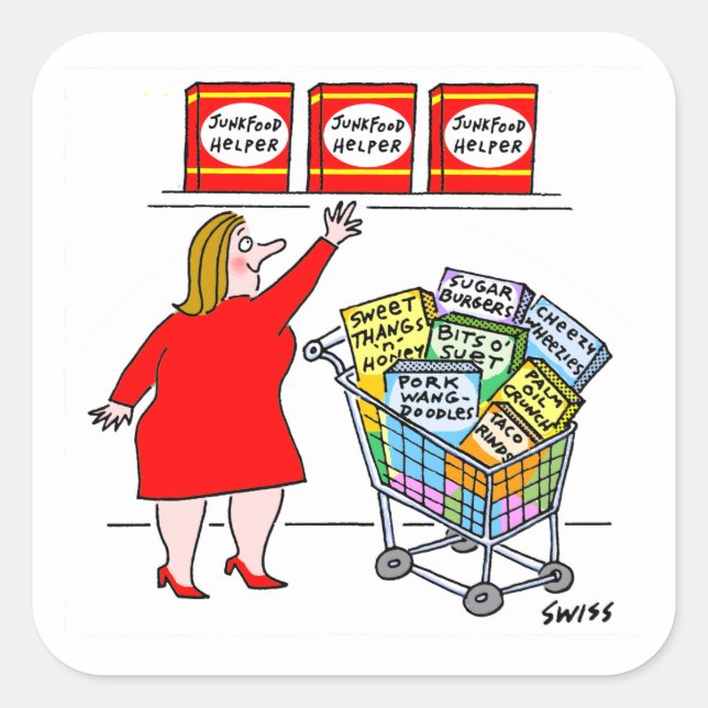 Funny Dieting Cartoon Kitchen  Square Sticker (Front)