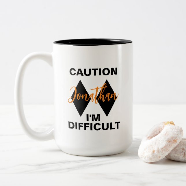 Funny Difficult Double Black Diamond Name Two-Tone Coffee Mug (With Donut)