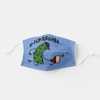 Funny Dill Pickle Playing Pickleball Adult Cloth Face Mask by inspirationrocks at Zazzle