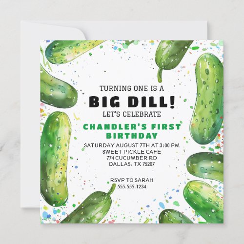 Funny Dill Pickle Pun Birthday Invitation