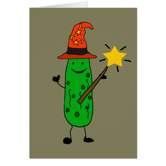Funny Dill Pickle Wizard and Magic Wand Cards (Front)