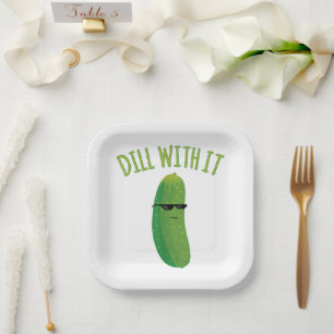Funny Dill with It Pickle Pun Paper Plates