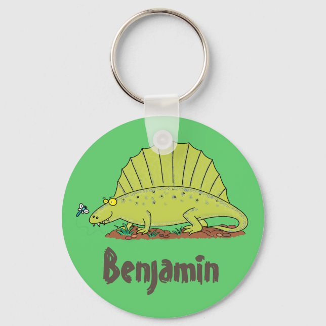 Funny dimetrodon dinosaur illustration cartoon keychain (Front)