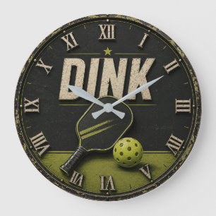 Funny Dink Rustic Vintage Pickleball  Large Clock