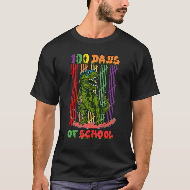 Funny Dino 100 Days Of School Happy 100 Days Rex D T-Shirt (Front)