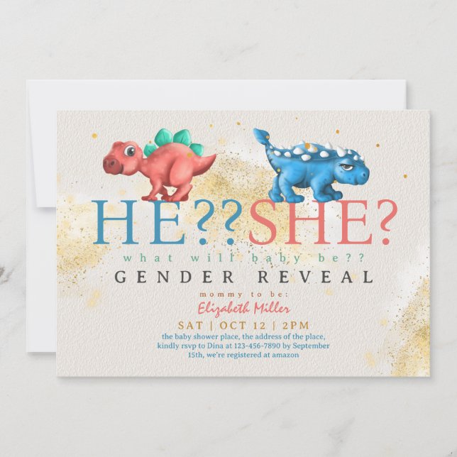 Funny Dino Boy Or Girl Gender Reveal Invitation (Front)