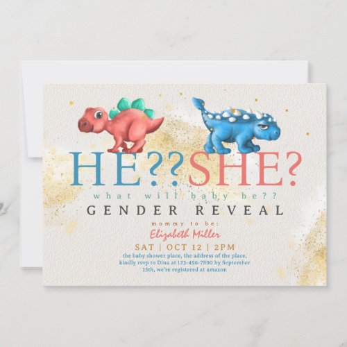 Funny Dino Boy Or Girl Gender Reveal Invitation