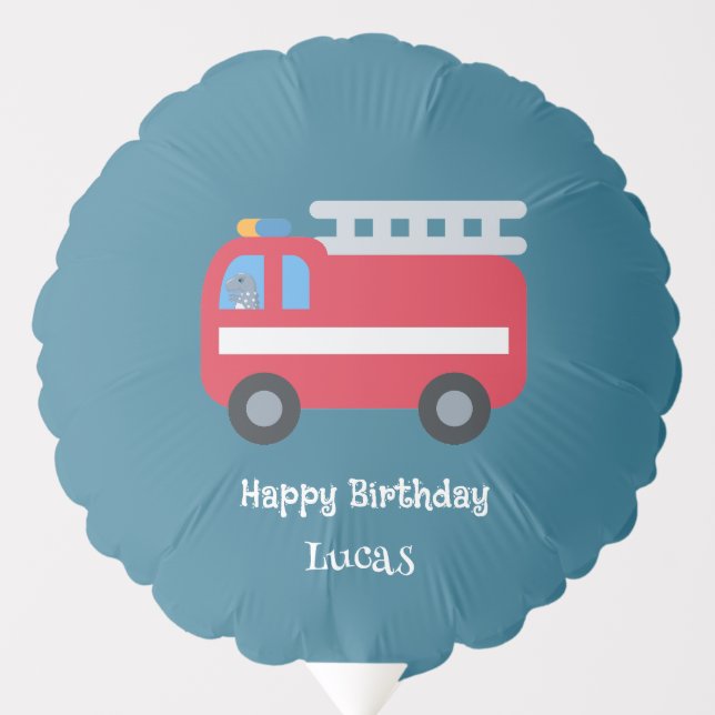 Funny Dino drive Fire engine Back To School HBD Pe Balloon (Front)