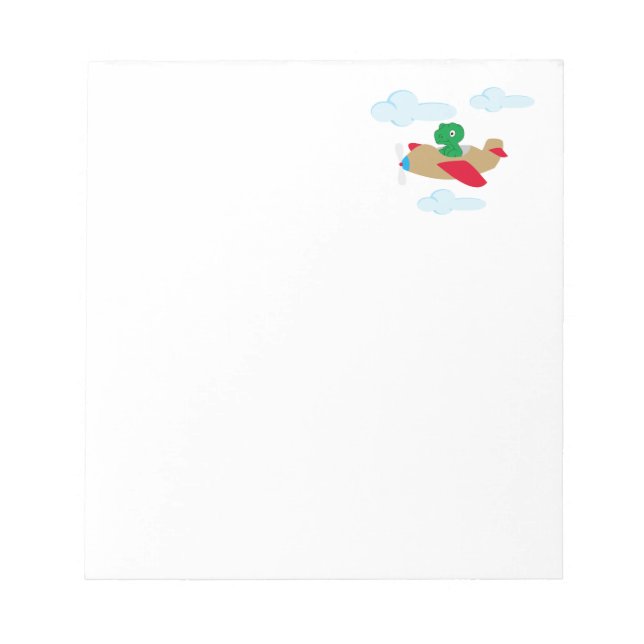Funny dino flying by plane notepad (Front)