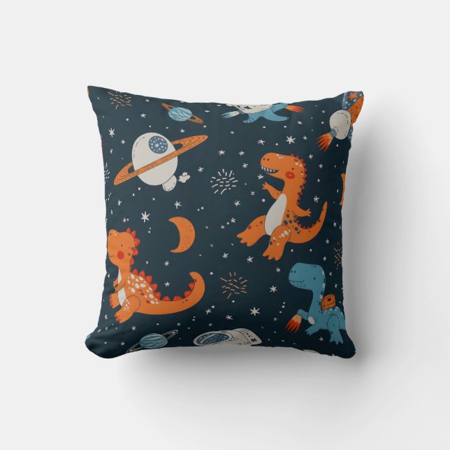 Funny Dino In Space Throw Pillow (Front)
