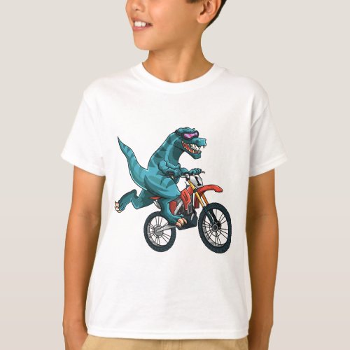 Funny Dino On Dirt Bike T_Rex Lover Rider Motorcyc T_Shirt