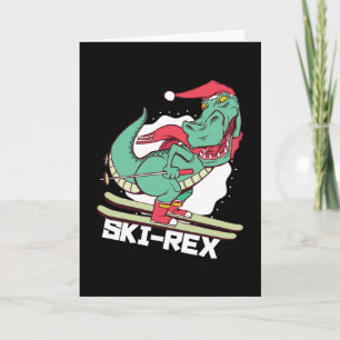 Funny Dino Ski Rex Skiing Christmas Gift Card