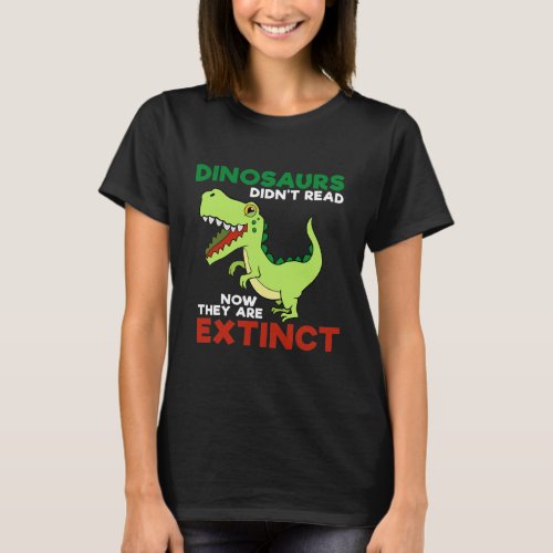 Funny Dinos And Reading Book Lover  T_Shirt