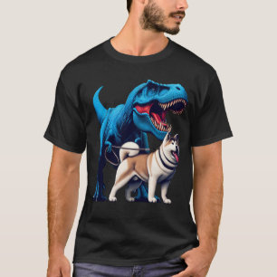 Funny Dinosaur Akita Walking Dog Lover T-Shirt