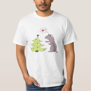 Funny Dinosaur and Christmas Tree Value T-Shirt