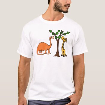 Funny Dinosaur And Giraffe Cartoon T-shirt by tickleyourfunnybone at Zazzle