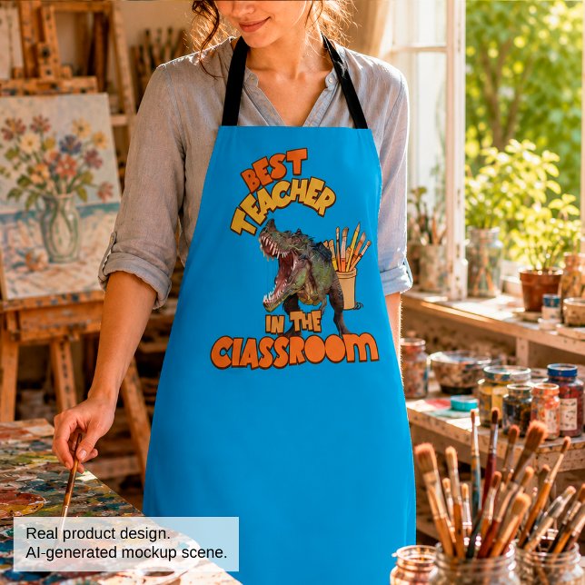 Funny Dinosaur Art Teacher Creative Classroom Apron (Creator Uploaded)