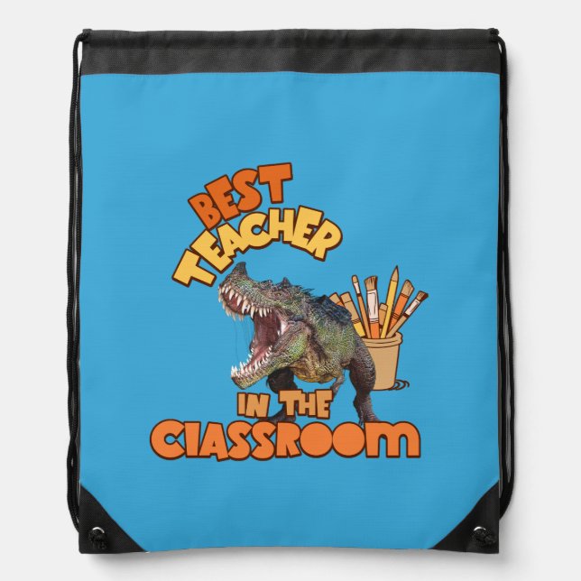 Funny Dinosaur Art Teacher Creative Classroom Drawstring Bag (Front)