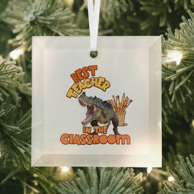 Funny Dinosaur Art Teacher Creative Classroom Glass Ornament (Insitu)