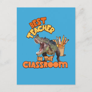 Funny Dinosaur Art Teacher Creative Classroom Holiday Postcard