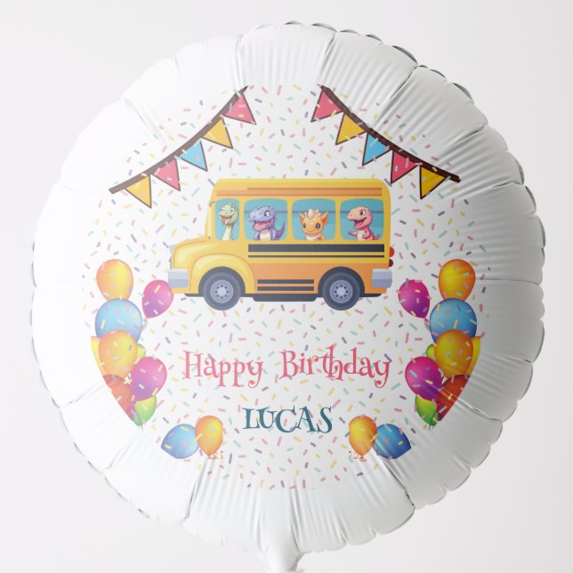 Funny dinosaur Back To School Bus boy Birthday  Balloon (Front)