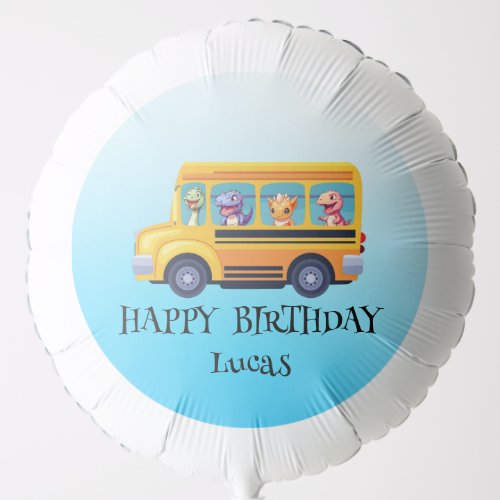 Funny dinosaur Back To School Bus boy Birthday Balloon