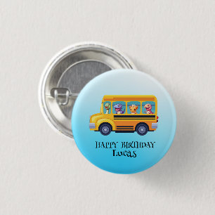 Funny dinosaur Back To School Bus boy Birthday Button