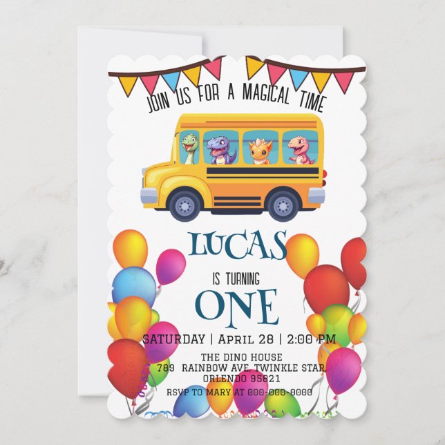 Funny dinosaur Back To School Bus boy Birthday  Invitation (Front)