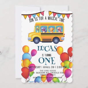 Funny dinosaur Back To School Bus boy Birthday Invitation